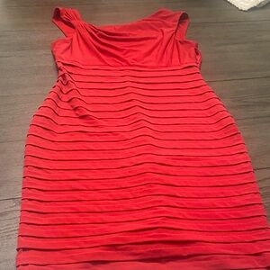 London Times Red One-Shoulder Layered Band Cocktail Dress